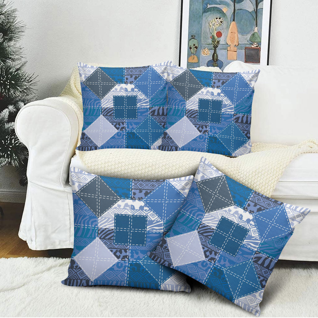 African American Quilt Inspired Pillow Cover Wild Animal Skin African Blue Tribal Elements