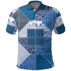 African American Quilt Inspired Polo Shirt Wild Animal Skin African Blue Tribal Elements