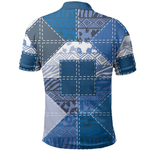 African American Quilt Inspired Polo Shirt Wild Animal Skin African Blue Tribal Elements