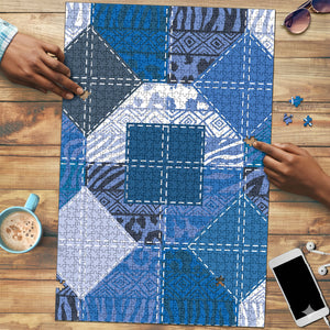 African American Quilt Inspired Puzzle Wild Animal Skin African Blue Tribal Elements