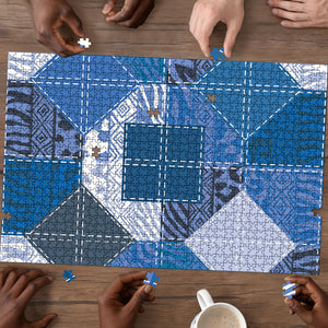 African American Quilt Inspired Puzzle Wild Animal Skin African Blue Tribal Elements
