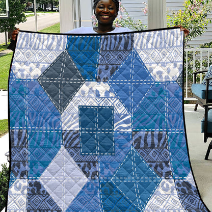 African American Quilt Inspired Quilt Wild Animal Skin African Blue Tribal Elements