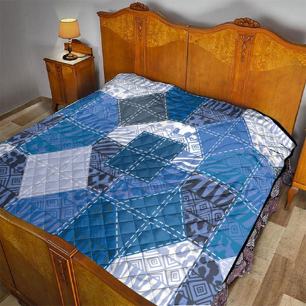 African American Quilt Inspired Quilt Wild Animal Skin African Blue Tribal Elements