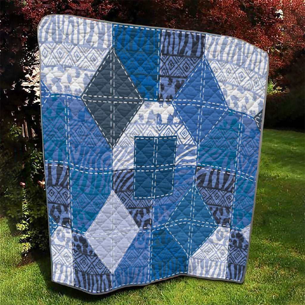 African American Quilt Inspired Quilt Wild Animal Skin African Blue Tribal Elements