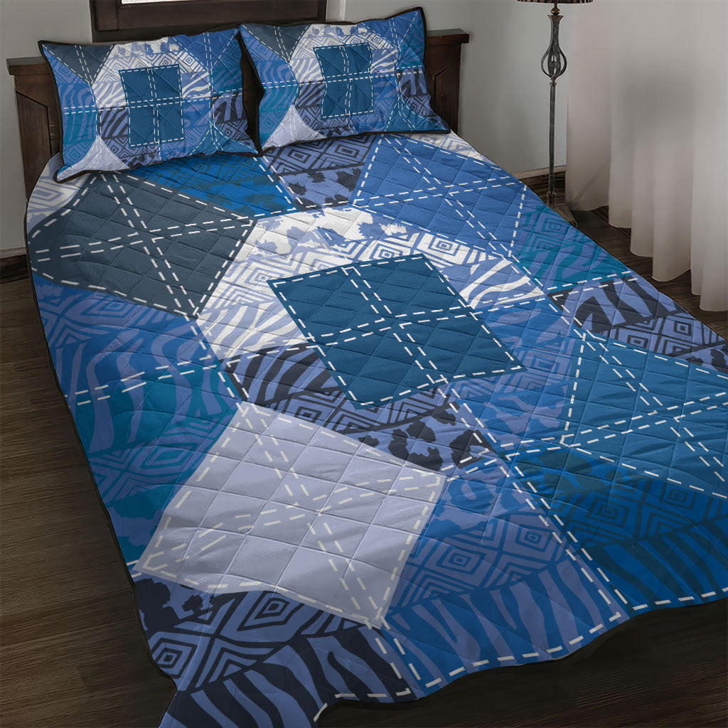 African American Quilt Inspired Quilt Bed Set Wild Animal Skin African Blue Tribal Elements