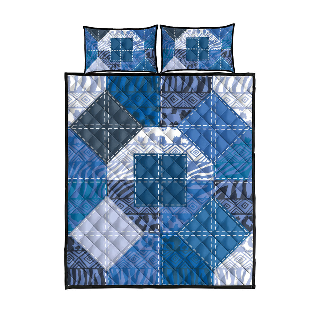 African American Quilt Inspired Quilt Bed Set Wild Animal Skin African Blue Tribal Elements