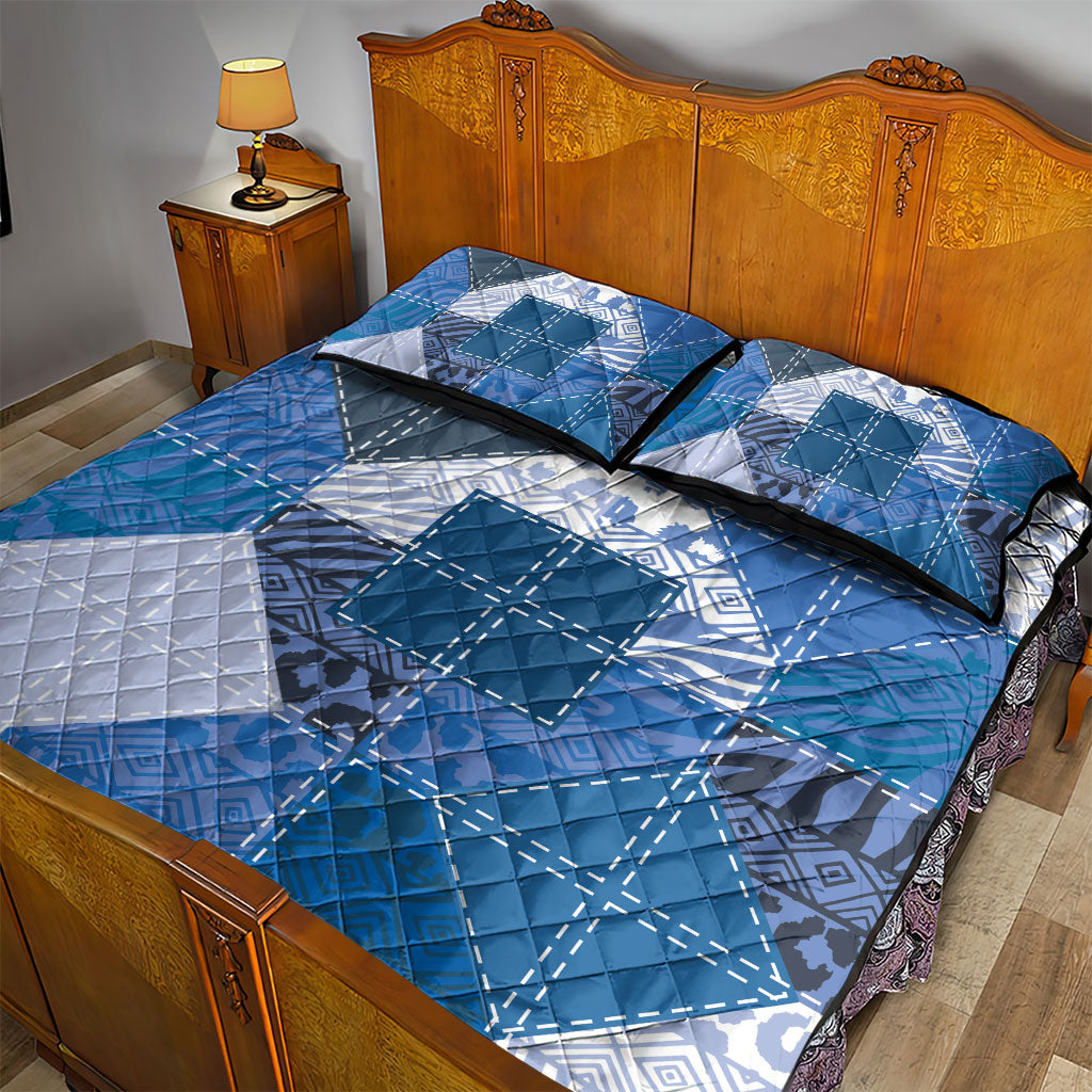 African American Quilt Inspired Quilt Bed Set Wild Animal Skin African Blue Tribal Elements