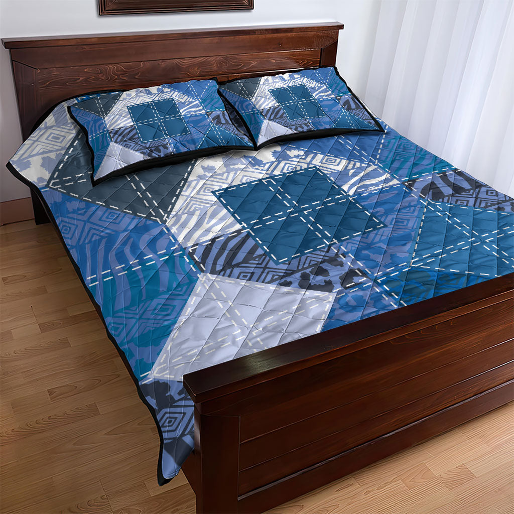 African American Quilt Inspired Quilt Bed Set Wild Animal Skin African Blue Tribal Elements