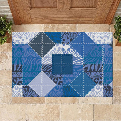 African American Quilt Inspired Rubber Doormat Wild Animal Skin African Blue Tribal Elements