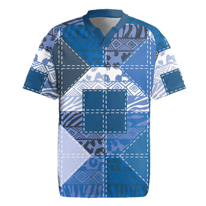 African American Quilt Inspired Rugby Jersey Wild Animal Skin African Blue Tribal Elements