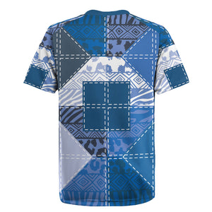 African American Quilt Inspired Rugby Jersey Wild Animal Skin African Blue Tribal Elements
