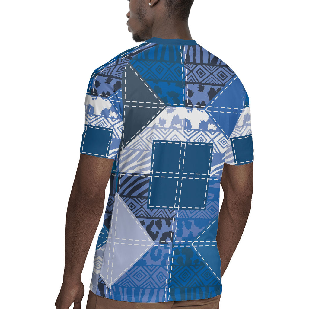 African American Quilt Inspired Rugby Jersey Wild Animal Skin African Blue Tribal Elements