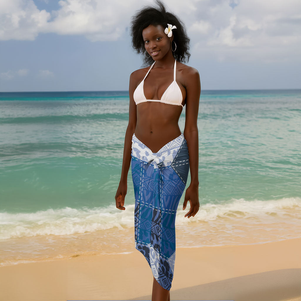 African American Quilt Inspired Sarong Wild Animal Skin African Blue Tribal Elements