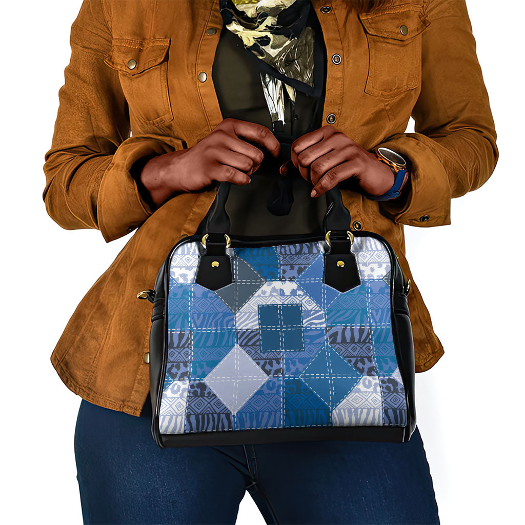 African American Quilt Inspired Shoulder Handbag Wild Animal Skin African Blue Tribal Elements