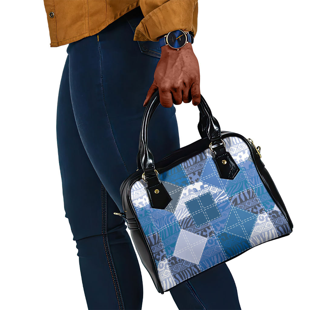 African American Quilt Inspired Shoulder Handbag Wild Animal Skin African Blue Tribal Elements