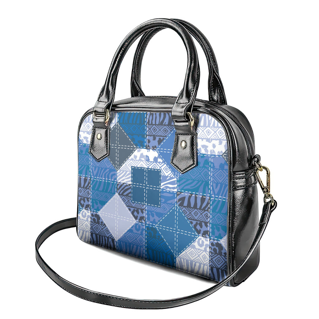 African American Quilt Inspired Shoulder Handbag Wild Animal Skin African Blue Tribal Elements