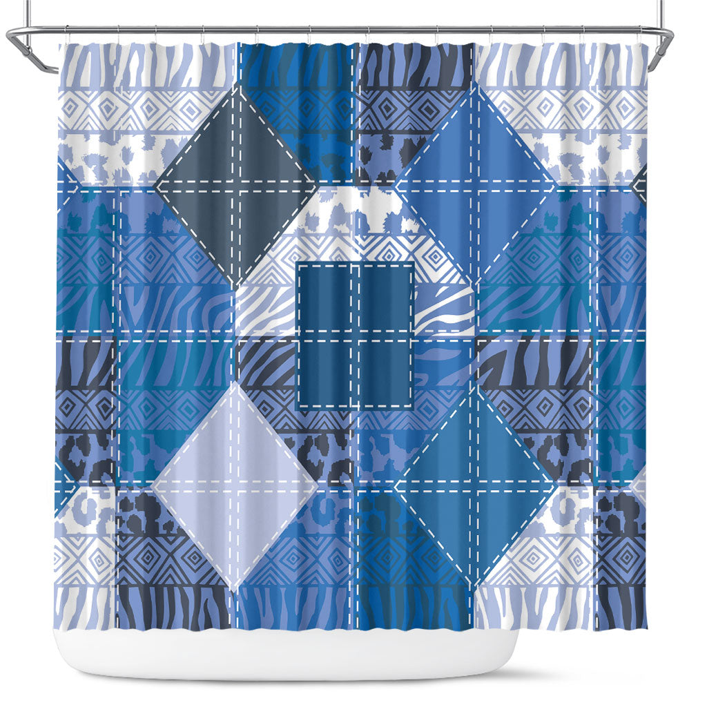 African American Quilt Inspired Shower Curtain Wild Animal Skin African Blue Tribal Elements