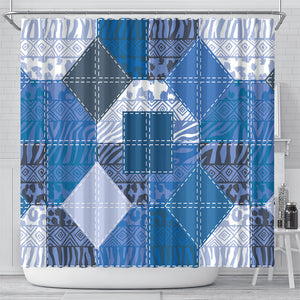 African American Quilt Inspired Shower Curtain Wild Animal Skin African Blue Tribal Elements