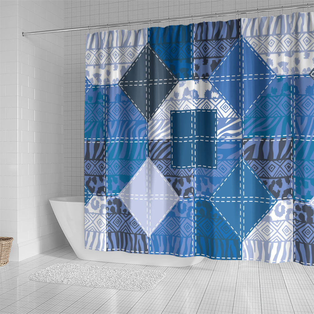 African American Quilt Inspired Shower Curtain Wild Animal Skin African Blue Tribal Elements