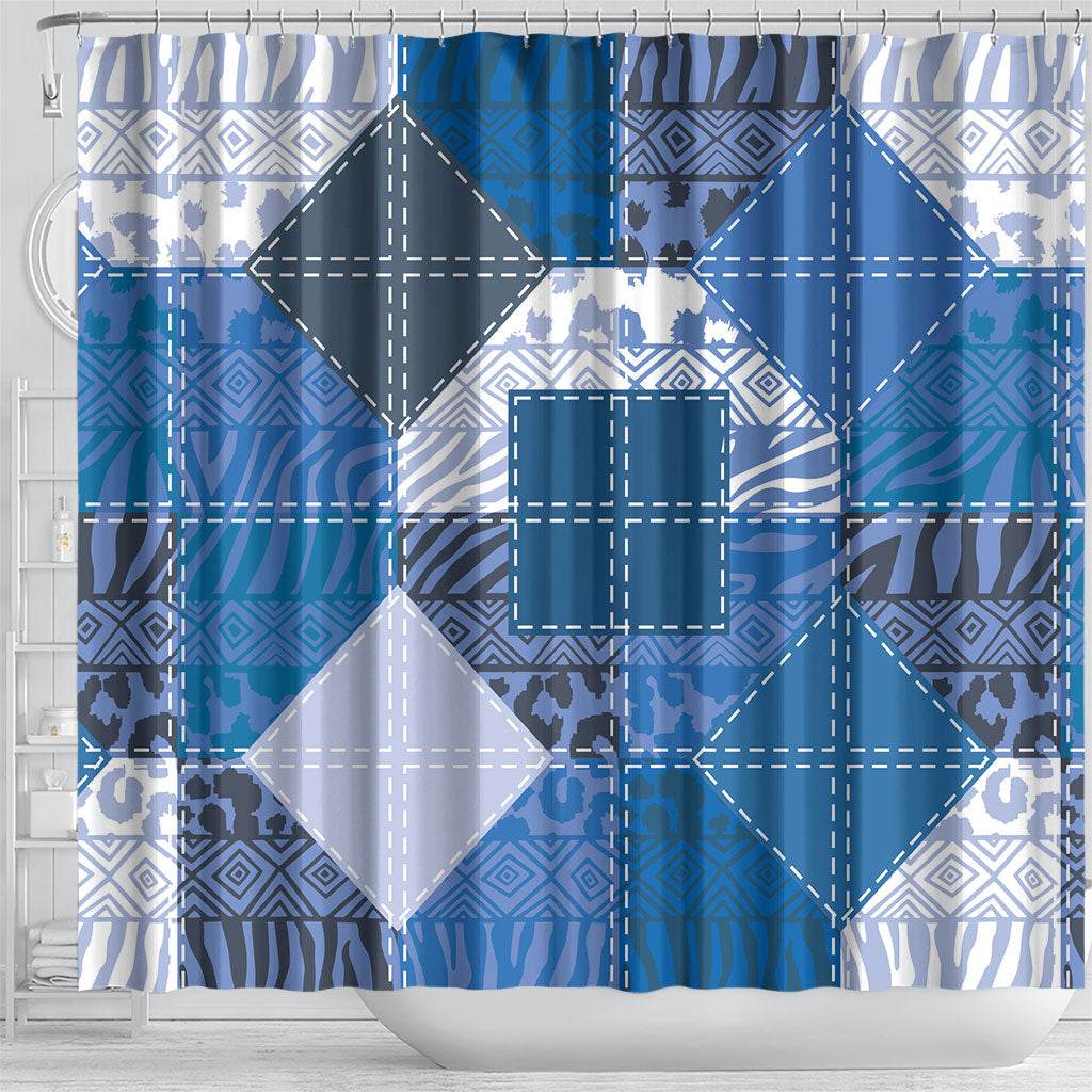 African American Quilt Inspired Shower Curtain Wild Animal Skin African Blue Tribal Elements