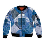 African American Quilt Inspired Sleeve Zip Bomber Jacket Wild Animal Skin African Blue Tribal Elements