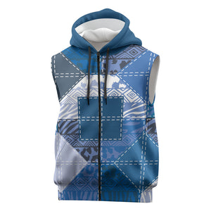 African American Quilt Inspired Sleeveless Zip Hoodie Wild Animal Skin African Blue Tribal Elements