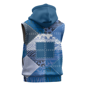African American Quilt Inspired Sleeveless Zip Hoodie Wild Animal Skin African Blue Tribal Elements