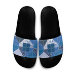 African American Quilt Inspired Slide Sandals Wild Animal Skin African Blue Tribal Elements