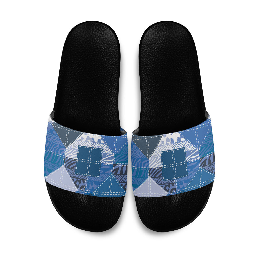 African American Quilt Inspired Slide Sandals Wild Animal Skin African Blue Tribal Elements