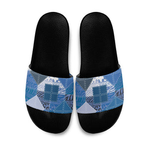 African American Quilt Inspired Slide Sandals Wild Animal Skin African Blue Tribal Elements