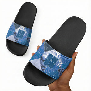 African American Quilt Inspired Slide Sandals Wild Animal Skin African Blue Tribal Elements