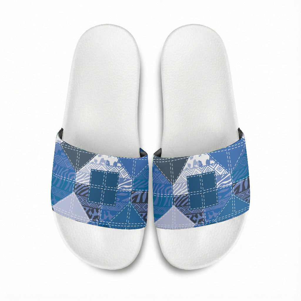African American Quilt Inspired Slide Sandals Wild Animal Skin African Blue Tribal Elements