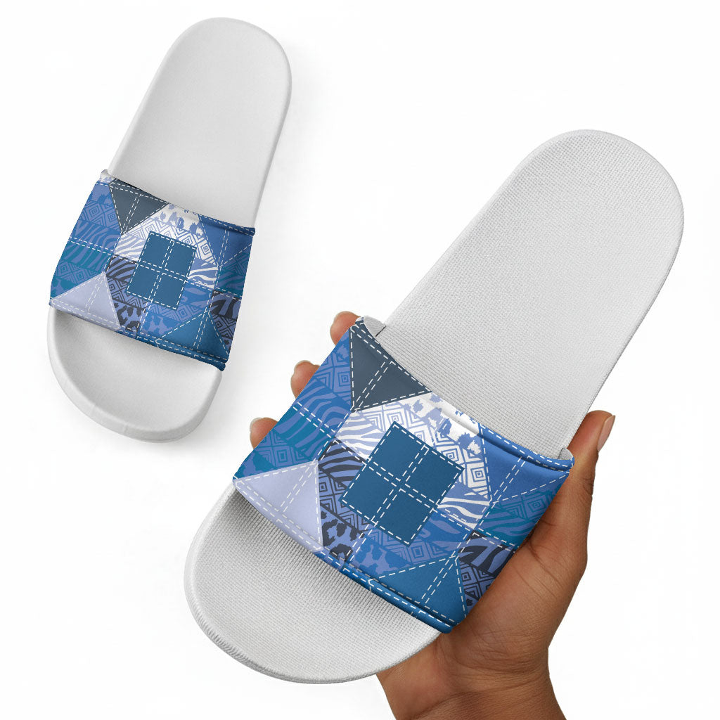 African American Quilt Inspired Slide Sandals Wild Animal Skin African Blue Tribal Elements