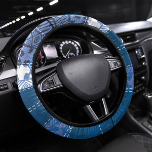 African American Quilt Inspired Steering Wheel Cover Wild Animal Skin African Blue Tribal Elements