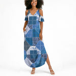 African American Quilt Inspired Summer Maxi Dress Wild Animal Skin African Blue Tribal Elements