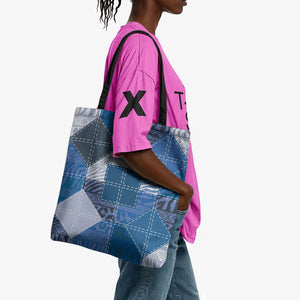African American Quilt Inspired Tote Bag Wild Animal Skin African Blue Tribal Elements