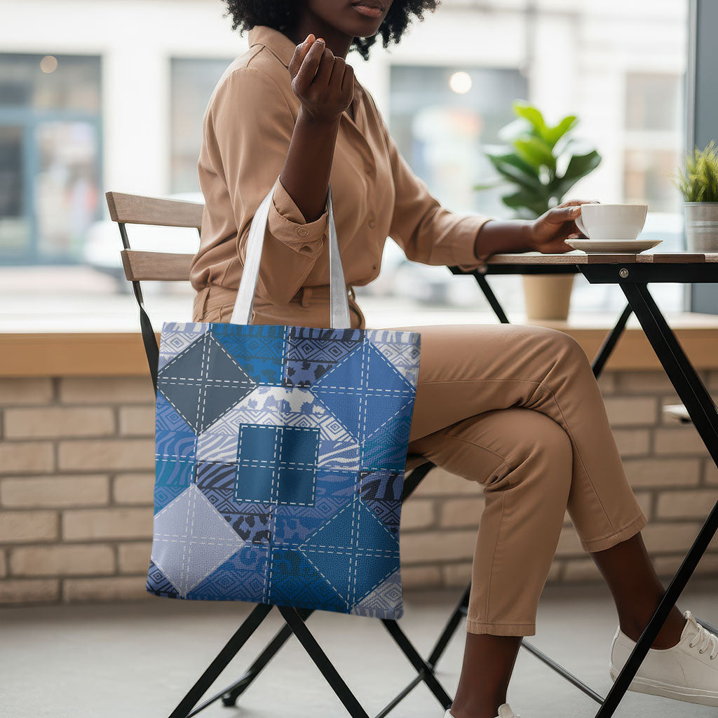 African American Quilt Inspired Tote Bag Wild Animal Skin African Blue Tribal Elements