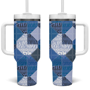 African American Quilt Inspired Tumbler With Handle Wild Animal Skin African Blue Tribal Elements