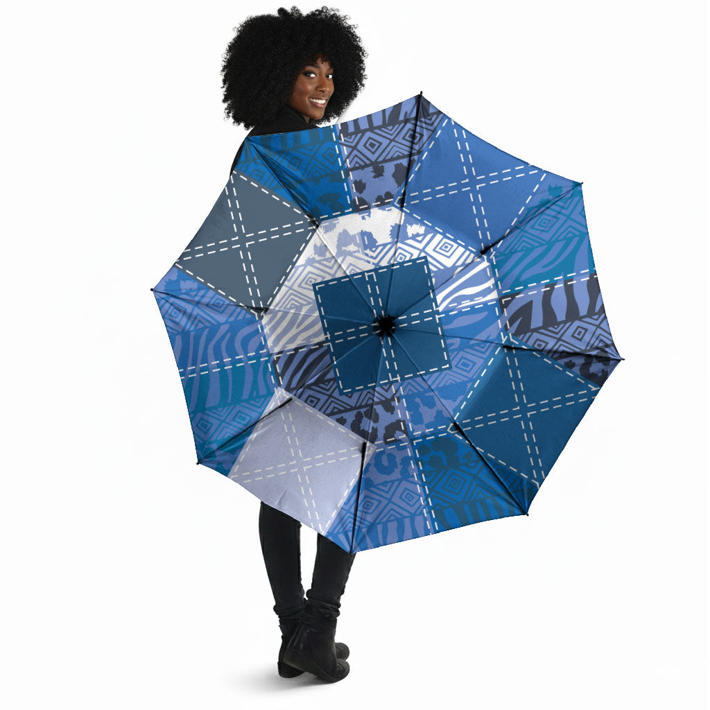 African American Quilt Inspired Umbrella Wild Animal Skin African Blue Tribal Elements