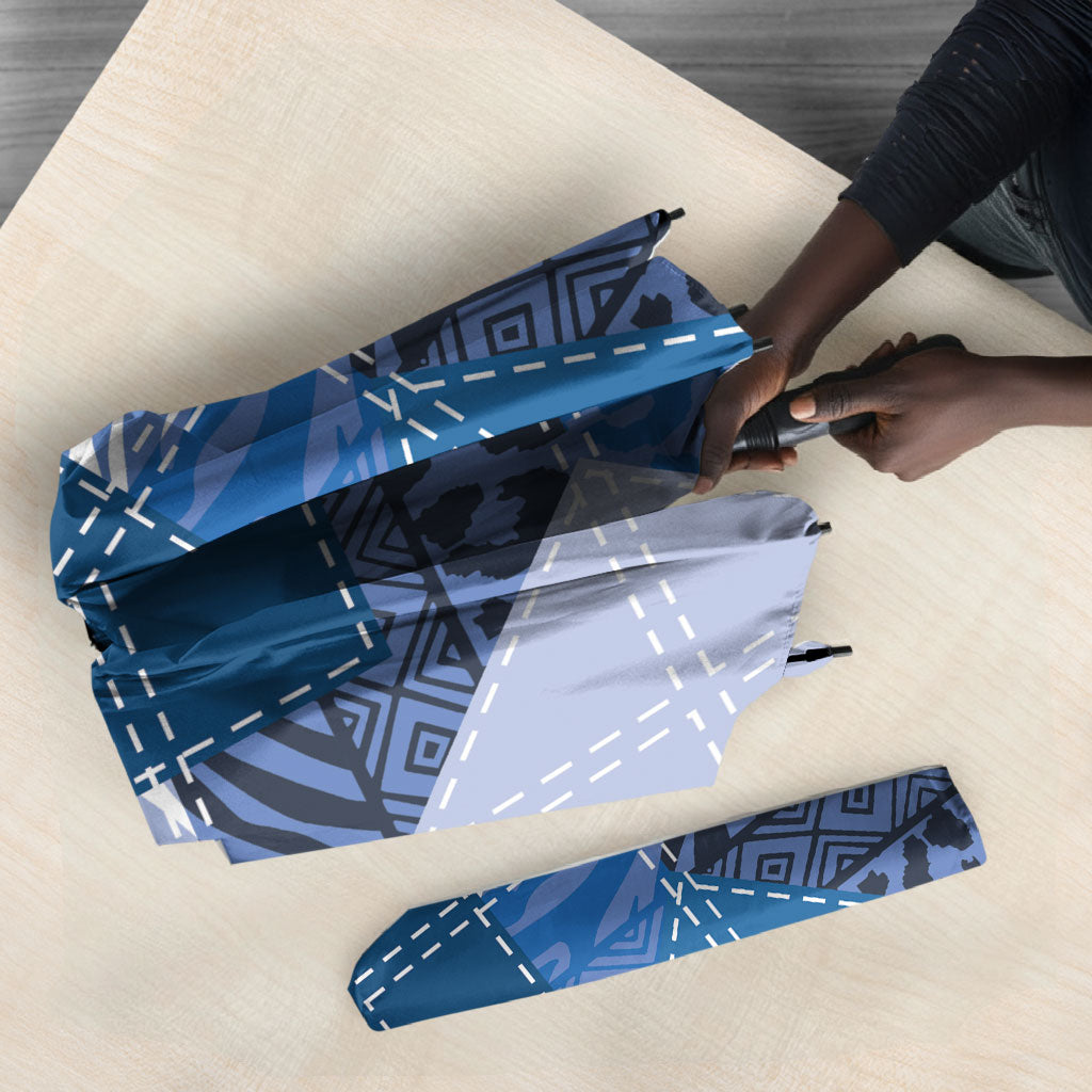 African American Quilt Inspired Umbrella Wild Animal Skin African Blue Tribal Elements