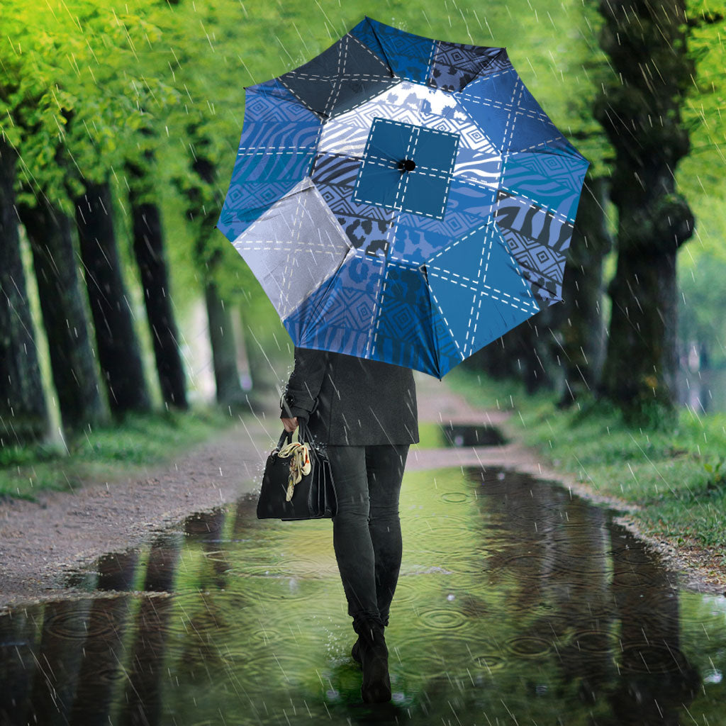 African American Quilt Inspired Umbrella Wild Animal Skin African Blue Tribal Elements