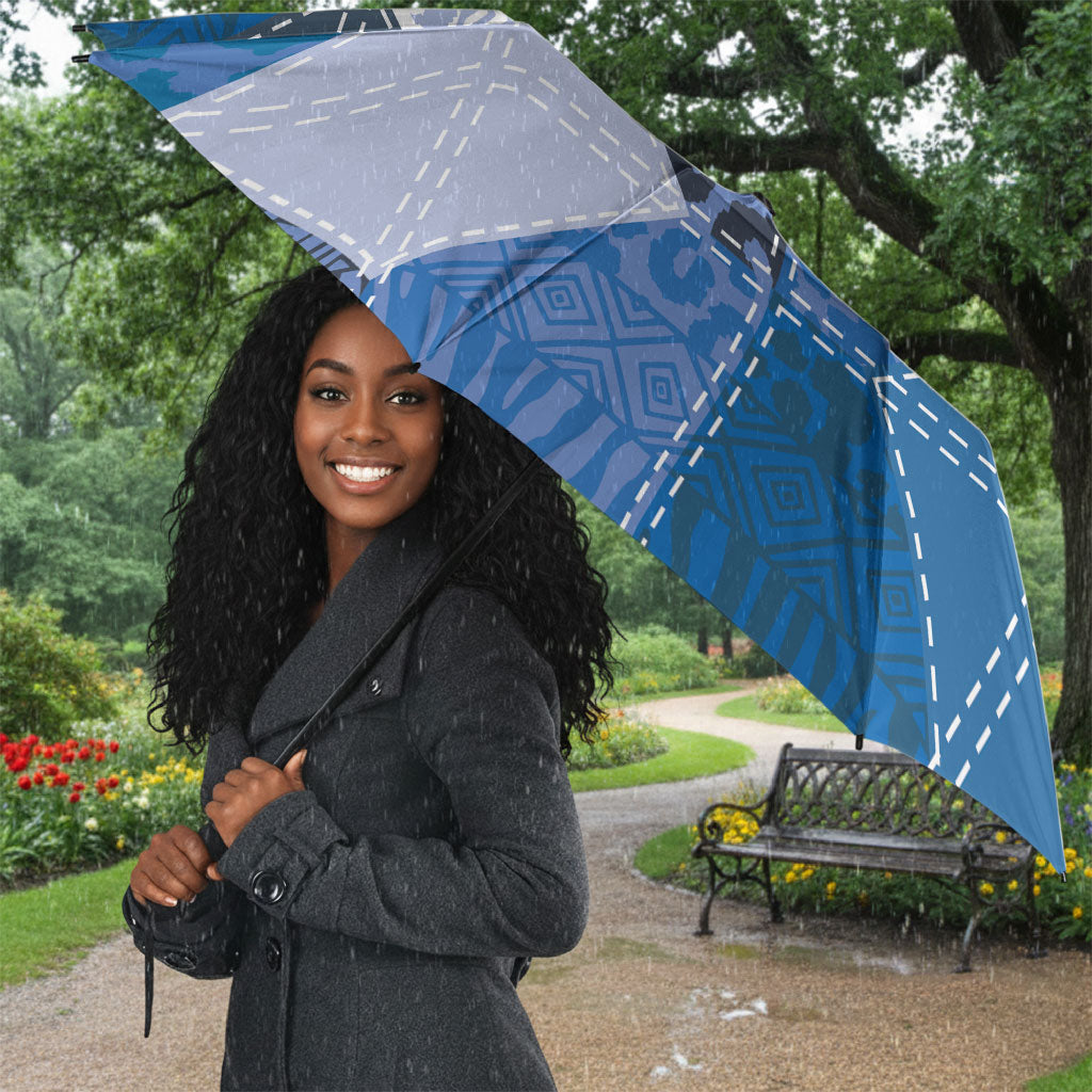 African American Quilt Inspired Umbrella Wild Animal Skin African Blue Tribal Elements