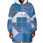 African American Quilt Inspired Wearable Blanket Hoodie Wild Animal Skin African Blue Tribal Elements