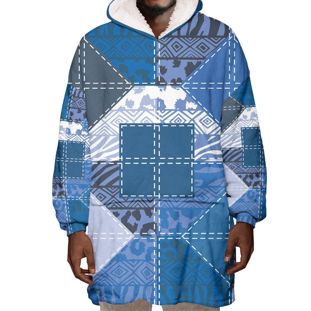 African American Quilt Inspired Wearable Blanket Hoodie Wild Animal Skin African Blue Tribal Elements