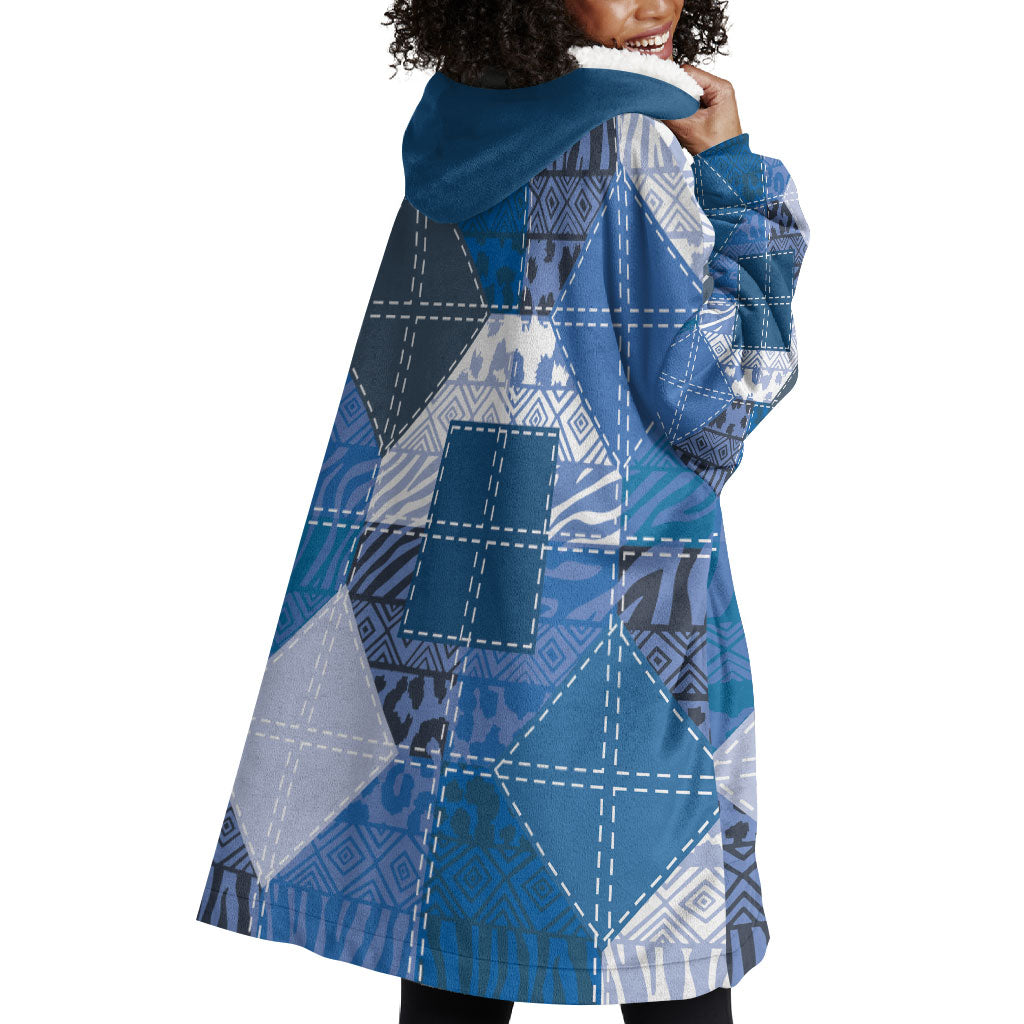 African American Quilt Inspired Wearable Blanket Hoodie Wild Animal Skin African Blue Tribal Elements