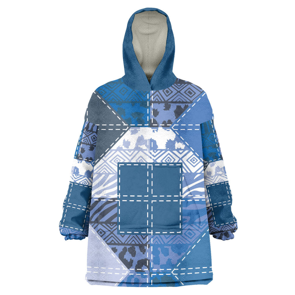 African American Quilt Inspired Wearable Blanket Hoodie Wild Animal Skin African Blue Tribal Elements