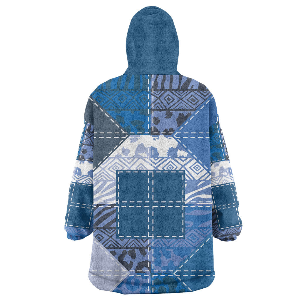 African American Quilt Inspired Wearable Blanket Hoodie Wild Animal Skin African Blue Tribal Elements
