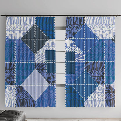 African American Quilt Inspired Window Curtain Wild Animal Skin African Blue Tribal Elements