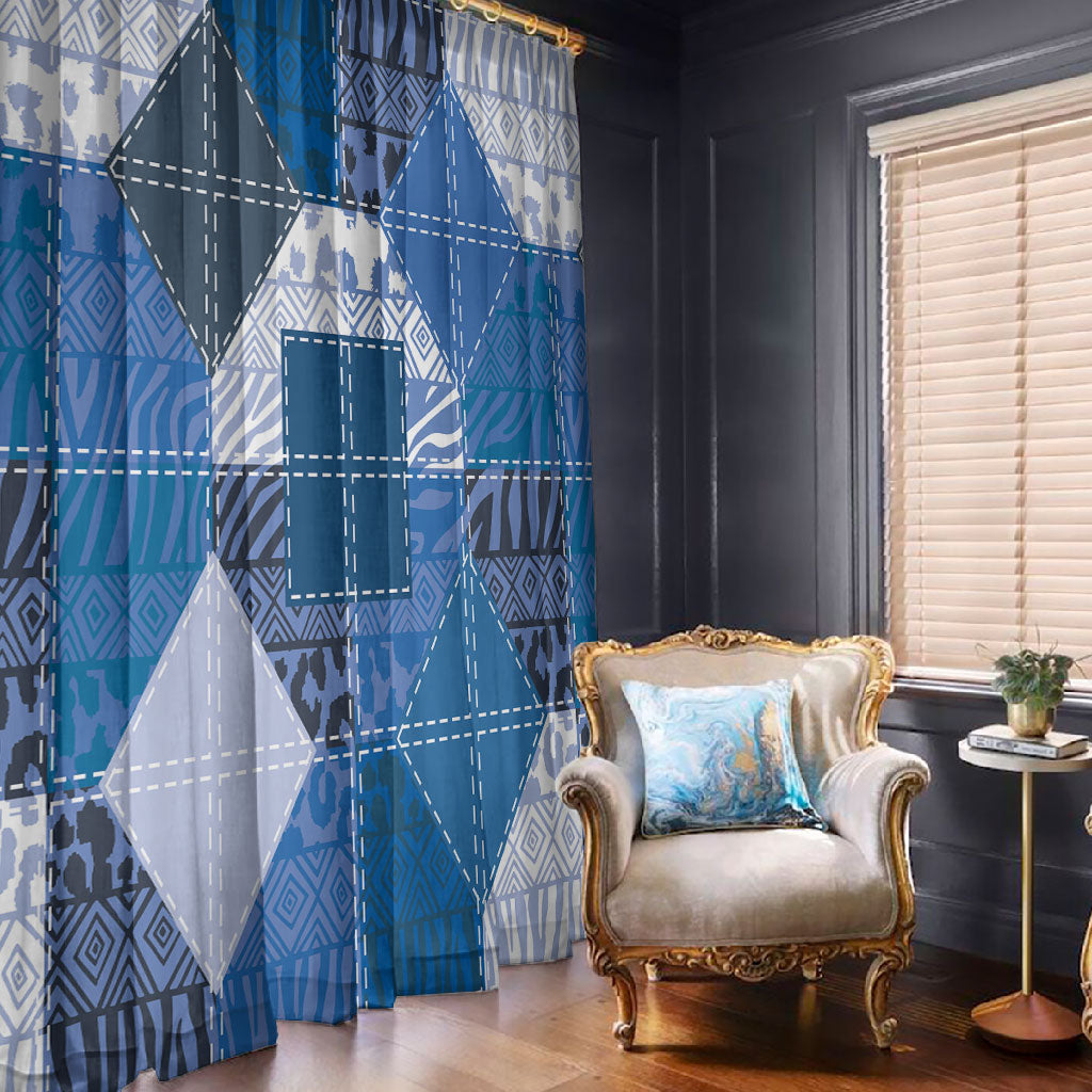 African American Quilt Inspired Window Curtain Wild Animal Skin African Blue Tribal Elements
