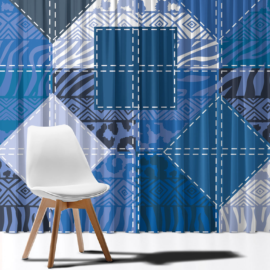 African American Quilt Inspired Window Curtain Wild Animal Skin African Blue Tribal Elements